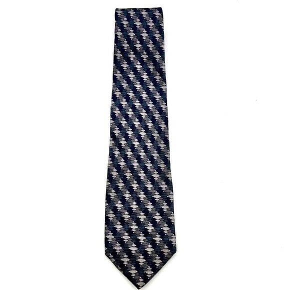 IV Front All Silk Made in ISA Men’s Tie Textured Pattern Blue and Gray - Picture 2 of 7